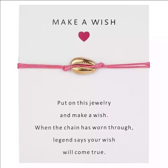 PINK Make A Wish Cord Cowrie Bracelet - Picture 1 of 7